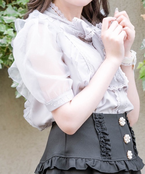 ROJITA（ロジータ）の「レーシーリボンチュールブラウス（シャツ/ブラウス・レディース・ホワイト/ピンク/ブラック・FREE）」の6枚目の写真