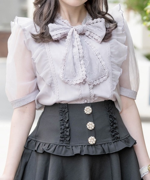 ROJITA（ロジータ）の「レーシーリボンチュールブラウス（シャツ/ブラウス・レディース・ホワイト/ピンク/ブラック・FREE）」の13枚目の写真