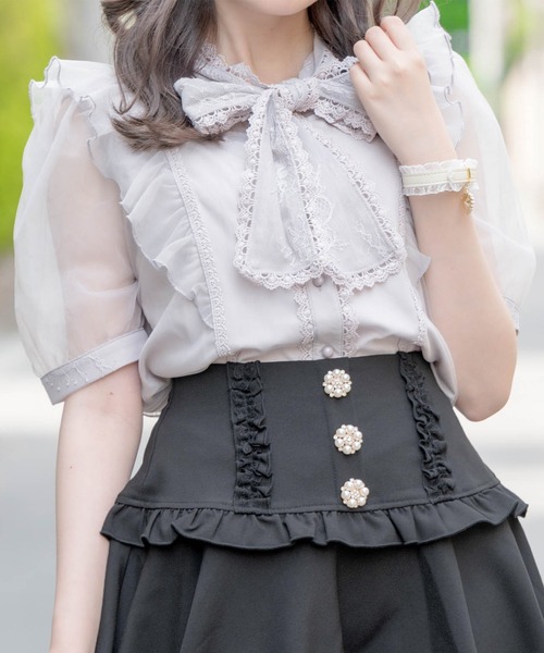 ROJITA（ロジータ）の「レーシーリボンチュールブラウス（シャツ/ブラウス・レディース・ホワイト/ピンク/ブラック・FREE）」の14枚目の写真