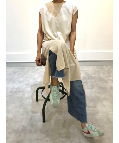 ulu(ウル)の「Organic cotton mockneckdesign nosleeve button dress(ワンピース・レディース・ブラック/ベージュ/ミント・FREE)」の4枚目の写真