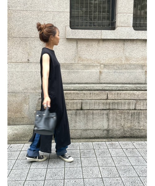 ulu(ウル)の「Organic cotton mockneckdesign nosleeve button dress(ワンピース・レディース・ブラック/ベージュ/ミント・FREE)」の13枚目の写真