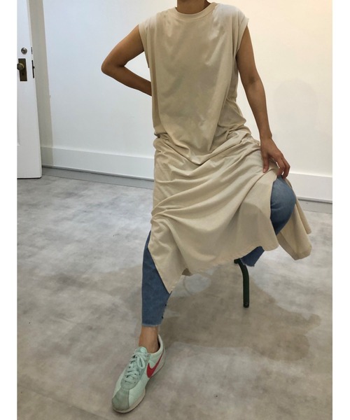 ulu(ウル)の「Organic cotton mockneckdesign nosleeve button dress(ワンピース・レディース・ブラック/ベージュ/ミント・FREE)」の16枚目の写真