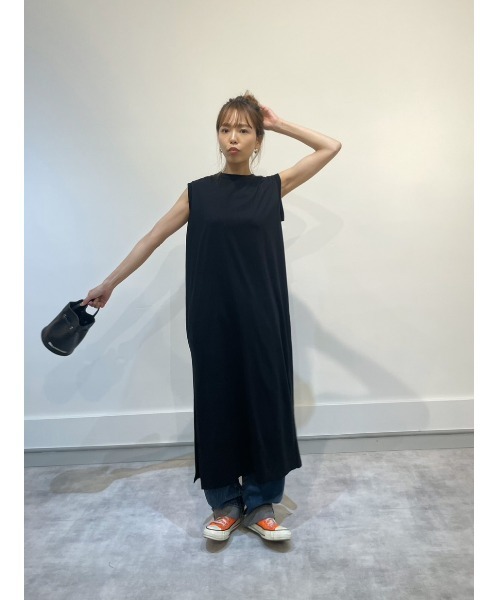 ulu(ウル)の「Organic cotton mockneckdesign nosleeve button dress(ワンピース・レディース・ブラック/ベージュ/ミント・FREE)」の8枚目の写真