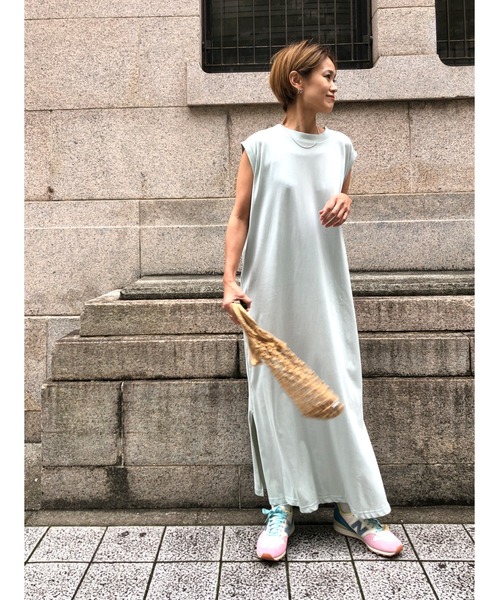 ulu(ウル)の「Organic cotton mockneckdesign nosleeve button dress(ワンピース・レディース・ブラック/ベージュ/ミント・FREE)」の14枚目の写真