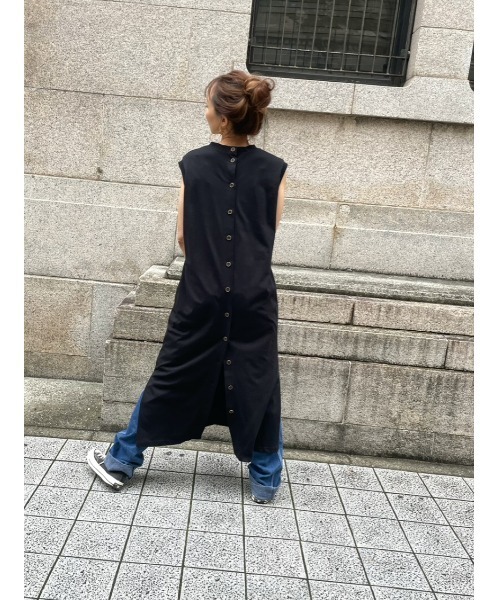 ulu(ウル)の「Organic cotton mockneckdesign nosleeve button dress(ワンピース・レディース・ブラック/ベージュ/ミント・FREE)」の11枚目の写真