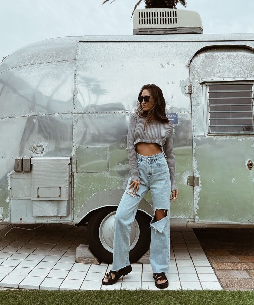 esutoreja（エストレジャ）の「ハイウエストダメージストレートデニム（デニムパンツ・レディース・ブルー・M/S）」の13枚目の写真