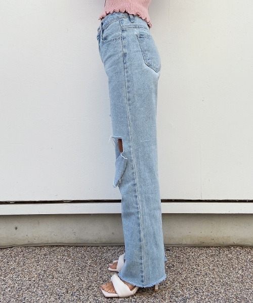 esutoreja（エストレジャ）の「ハイウエストダメージストレートデニム（デニムパンツ・レディース・ブルー・M/S）」の19枚目の写真