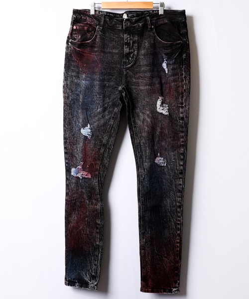 staple（ステイプル）の「【STAPLE】ペイント ダメージ加工 デニムパンツ（デニムパンツ・メンズ・ブラック・38/36/30/32/34）」の2枚目の写真