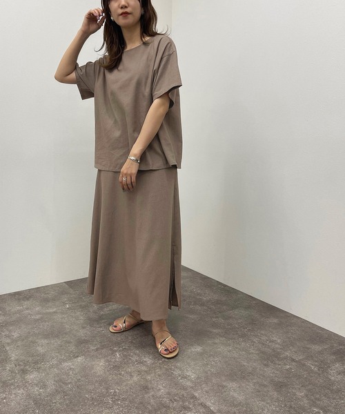 apres jour mignon（アプレジュールミニョン）の「リネン混スリット入りスカート【ZOZOTOWN限定アイテム】（スカート・レディース・ピンクベージュ/チャコールグレー・X-LARGE/フリー）」の19枚目の写真