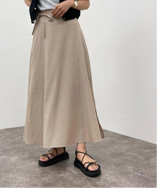 apres jour mignon（アプレジュールミニョン）の「リネン混スリット入りスカート【ZOZOTOWN限定アイテム】（スカート・レディース・ピンクベージュ/チャコールグレー・X-LARGE/フリー）」の20枚目の写真