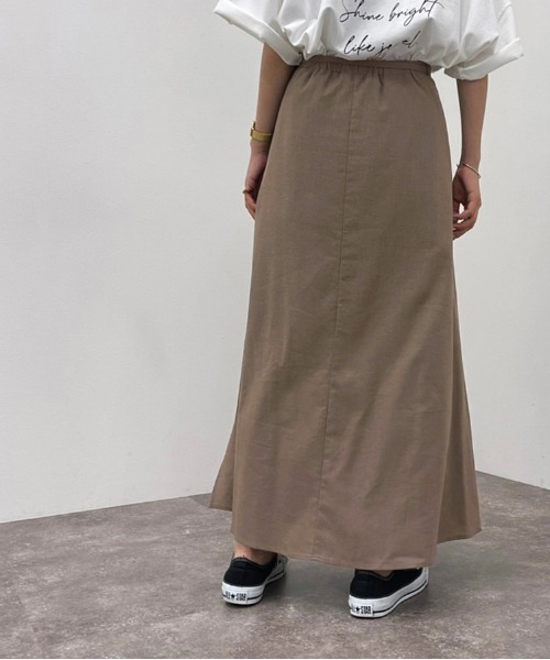 apres jour mignon（アプレジュールミニョン）の「リネン混スリット入りスカート【ZOZOTOWN限定アイテム】（スカート・レディース・ピンクベージュ/チャコールグレー・X-LARGE/フリー）」の6枚目の写真