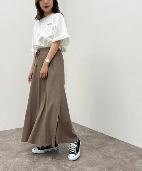 apres jour mignon（アプレジュールミニョン）の「リネン混スリット入りスカート【ZOZOTOWN限定アイテム】（スカート・レディース・ピンクベージュ/チャコールグレー・X-LARGE/フリー）」の7枚目の写真