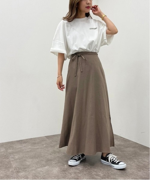 apres jour mignon（アプレジュールミニョン）の「リネン混スリット入りスカート【ZOZOTOWN限定アイテム】（スカート・レディース・ピンクベージュ/チャコールグレー・X-LARGE/フリー）」の8枚目の写真