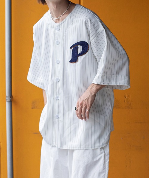 Perushu(ペルーシュ)の「ストライプベースボールシャツ(シャツ/ブラウス・メンズ・ネイビー/オフホワイト・MEDIUM/LARGE)」の11枚目の写真