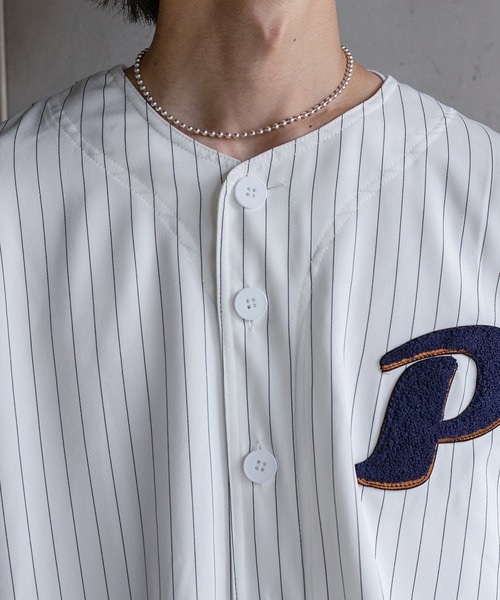 Perushu(ペルーシュ)の「ストライプベースボールシャツ(シャツ/ブラウス・メンズ・ネイビー/オフホワイト・MEDIUM/LARGE)」の15枚目の写真