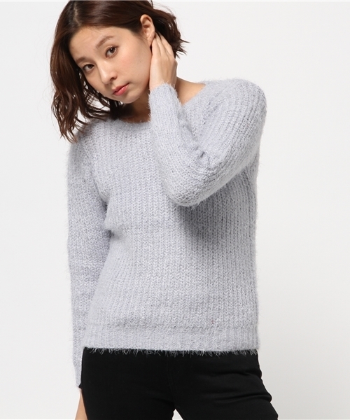 earth music&ecology（アースミュージックアンドエコロジー）の「シャギーニットプルオーバー（ニット/セーター・レディース・ライトピンク/サックスブルー/アイボリー/ライトグレー・SMALL/MEDIUM）」の3枚目の写真