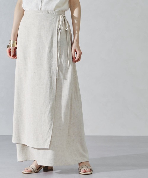 acro（アクロ）の「サイドリボンリネンラップ風スカート/AC1092（スカート・レディース・イエロー/ブラウン/ベージュ・ﾌﾘ-）」の2枚目の写真