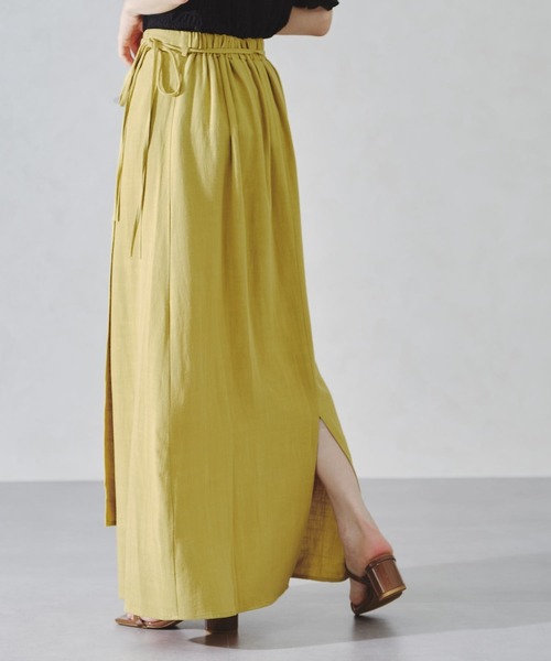 acro（アクロ）の「サイドリボンリネンラップ風スカート/AC1092（スカート・レディース・イエロー/ブラウン/ベージュ・ﾌﾘ-）」の4枚目の写真