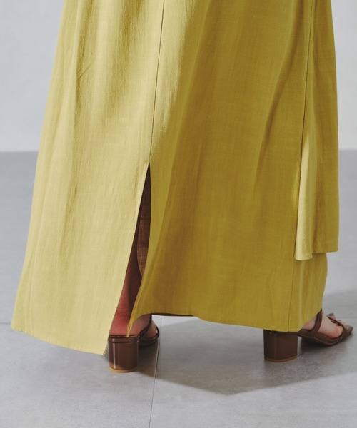 acro（アクロ）の「サイドリボンリネンラップ風スカート/AC1092（スカート・レディース・イエロー/ブラウン/ベージュ・ﾌﾘ-）」の10枚目の写真