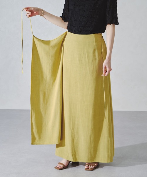 acro（アクロ）の「サイドリボンリネンラップ風スカート/AC1092（スカート・レディース・イエロー/ブラウン/ベージュ・ﾌﾘ-）」の11枚目の写真