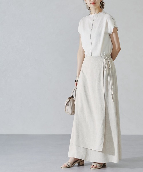 acro（アクロ）の「サイドリボンリネンラップ風スカート/AC1092（スカート・レディース・イエロー/ブラウン/ベージュ・ﾌﾘ-）」の14枚目の写真