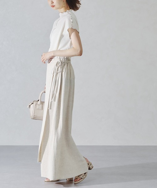 acro（アクロ）の「サイドリボンリネンラップ風スカート/AC1092（スカート・レディース・イエロー/ブラウン/ベージュ・ﾌﾘ-）」の7枚目の写真