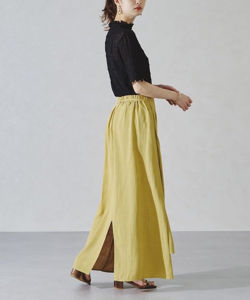 acro（アクロ）の「サイドリボンリネンラップ風スカート/AC1092（スカート・レディース・イエロー/ブラウン/ベージュ・ﾌﾘ-）」の6枚目の写真
