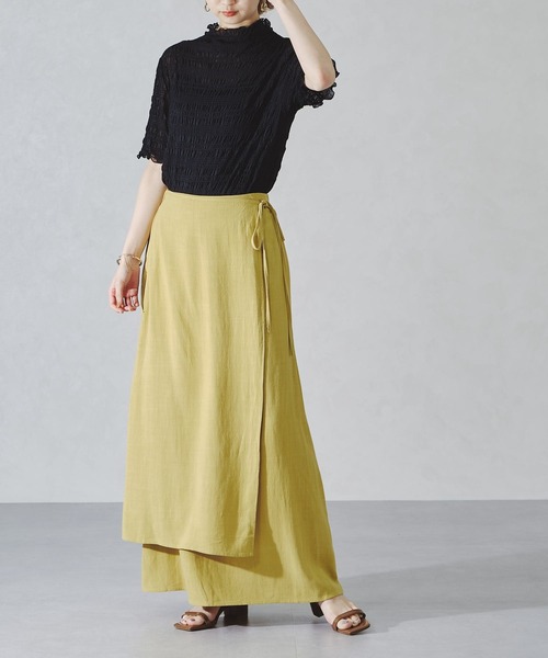 acro（アクロ）の「サイドリボンリネンラップ風スカート/AC1092（スカート・レディース・イエロー/ブラウン/ベージュ・ﾌﾘ-）」の8枚目の写真