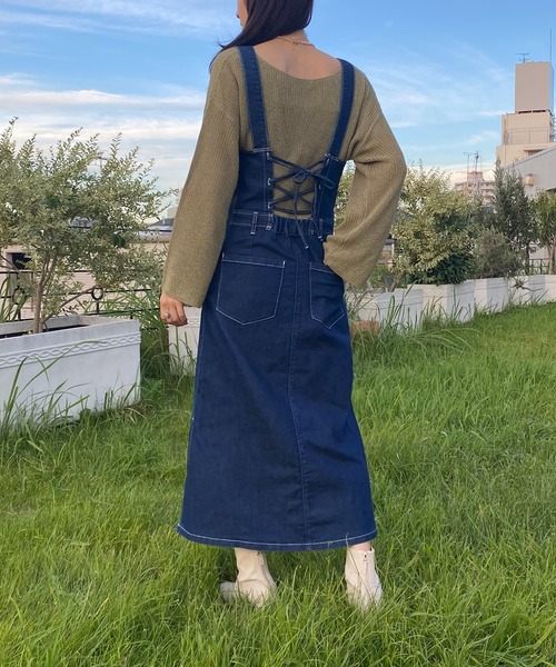 AS KNOW AS PINKY(アズノゥアズピンキー)の「あそびごころデニムジャンパースカート(ジャンパースカート・レディース・インディゴブルー/ライトインディゴブルー・FREE)」の2枚目の写真