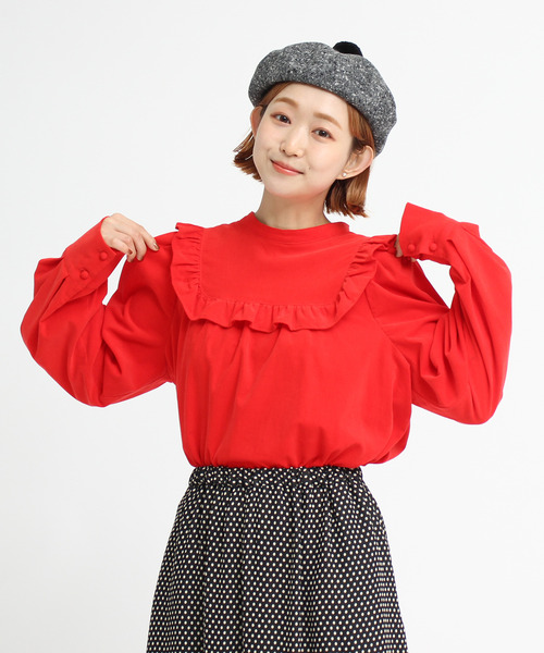 Dot&Stripes CHILD WOMAN(ドットアンドストライプス チャイルドウーマン)の「極細コールディアモイスト パフ袖ブラウス(シャツ/ブラウス・レディース・アイボリー/レッド/ネイビー・FREE)」の1枚目の写真