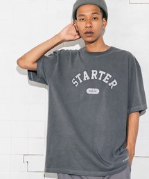 STARTER/スターター ピグメント加工ひび割れプリントTEE ワンポイントロゴTシャツ ビッグシルエットカットソー