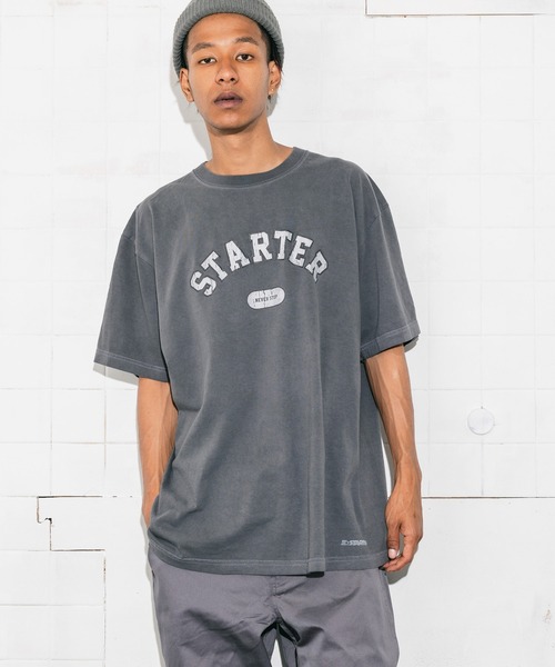 STARTER(スターター)の「STARTER/スターター ピグメント加工ひび割れプリントTEE ワンポイントロゴTシャツ ビッグシルエットカットソー(Tシャツ/カットソー・メンズ・チャコール/ダークグリーン/ライトグレー・M/L/XL)」の17枚目の写真