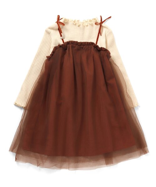 Seraph（セラフ）の「チュールドッキングワンピース（ワンピース・キッズ・ブラック/アイボリー/レンガ・90/100/110/120/80/130/95/140）」の3枚目の写真
