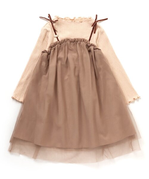 Seraph（セラフ）の「チュールドッキングワンピース（ワンピース・キッズ・ブラック/アイボリー/レンガ・90/100/110/120/80/130/95/140）」の2枚目の写真