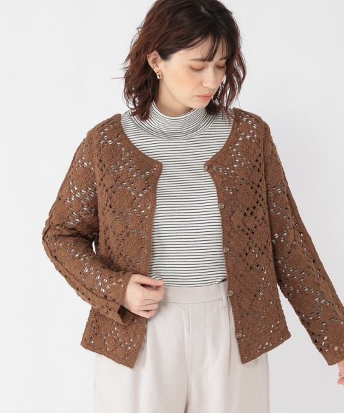 studio CLIP(スタディオクリップ)の「クロシェレースカーディガン(カーディガン/ボレロ・レディース・ブラウン/アイボリー・FREE)」の1枚目の写真