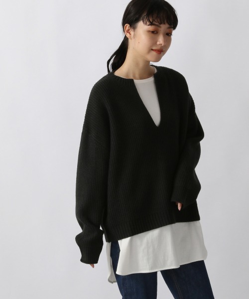 LOWRYS FARM（ローリーズファーム）の「スリットプルオーバーＬＳ　216148（ニット/セーター・レディース・グリーン/アイボリー/グレー/ブラック/オレンジ・FREE）」の2枚目の写真