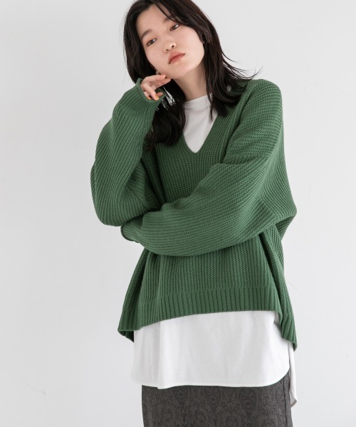 LOWRYS FARM（ローリーズファーム）の「スリットプルオーバーＬＳ　216148（ニット/セーター・レディース・グリーン/アイボリー/グレー/ブラック/オレンジ・FREE）」の13枚目の写真