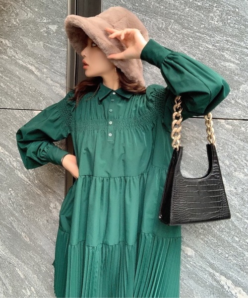 セール】ギャザープリーツシャツワンピース（ワンピース）｜EIMY