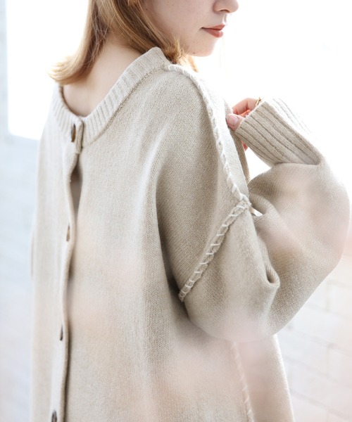 White Collection(ホワイトコレクション)の「ZOZOTOWN限定アイテム! 2021AW 5GG もちもち配色ハンドステッチ入り2WAYニットカーディガン(ニット/セーター・レディース・アイボリー/ブラック/ライトベージュ・FREE)」の9枚目の写真