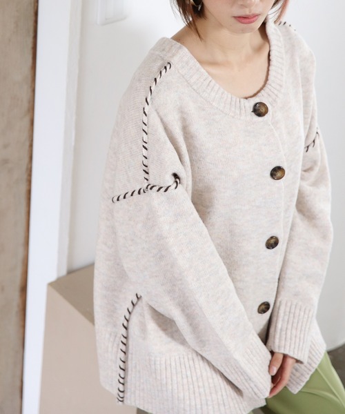 White Collection(ホワイトコレクション)の「ZOZOTOWN限定アイテム! 2021AW 5GG もちもち配色ハンドステッチ入り2WAYニットカーディガン(ニット/セーター・レディース・アイボリー/ブラック/ライトベージュ・FREE)」の14枚目の写真