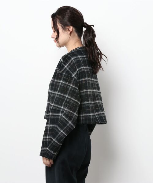 Settimissimo（セッティミッシモ）の「ツイードチェックショートジャケット（ノーカラージャケット・レディース・ブラック/ブラウン/グレー・FREE）」の12枚目の写真