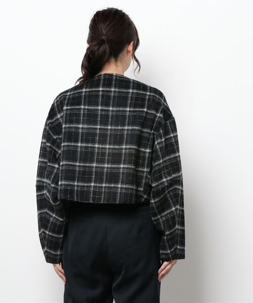 Settimissimo（セッティミッシモ）の「ツイードチェックショートジャケット（ノーカラージャケット・レディース・ブラック/ブラウン/グレー・FREE）」の11枚目の写真