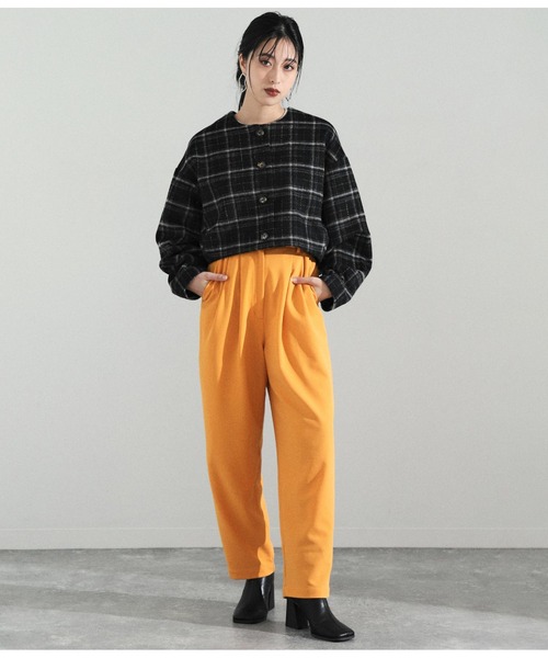 Settimissimo（セッティミッシモ）の「ツイードチェックショートジャケット（ノーカラージャケット・レディース・ブラック/ブラウン/グレー・FREE）」の15枚目の写真