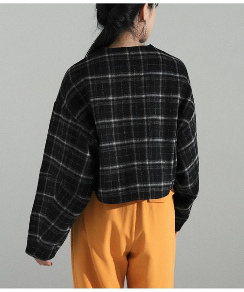 Settimissimo（セッティミッシモ）の「ツイードチェックショートジャケット（ノーカラージャケット・レディース・ブラック/ブラウン/グレー・FREE）」の14枚目の写真