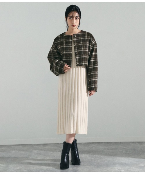 Settimissimo（セッティミッシモ）の「ツイードチェックショートジャケット（ノーカラージャケット・レディース・ブラック/ブラウン/グレー・FREE）」の17枚目の写真