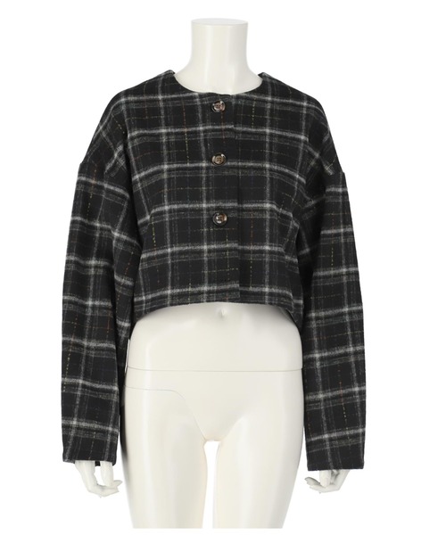 Settimissimo（セッティミッシモ）の「ツイードチェックショートジャケット（ノーカラージャケット・レディース・ブラック/ブラウン/グレー・FREE）」の18枚目の写真