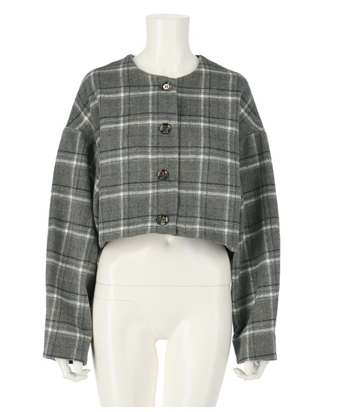 Settimissimo（セッティミッシモ）の「ツイードチェックショートジャケット（ノーカラージャケット・レディース・ブラック/ブラウン/グレー・FREE）」の19枚目の写真
