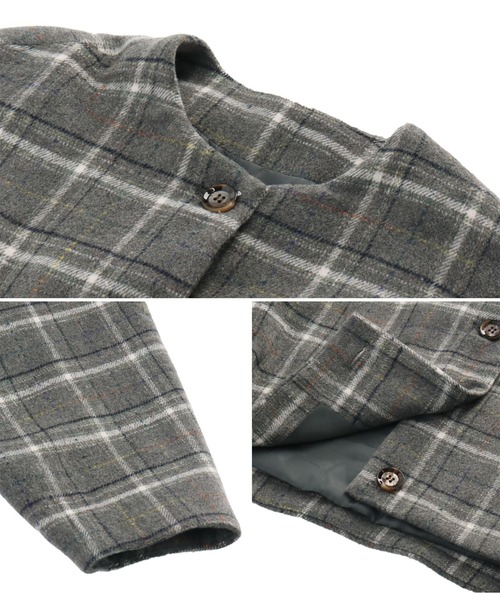 Settimissimo（セッティミッシモ）の「ツイードチェックショートジャケット（ノーカラージャケット・レディース・ブラック/ブラウン/グレー・FREE）」の21枚目の写真