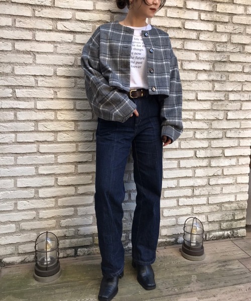 Settimissimo（セッティミッシモ）の「ツイードチェックショートジャケット（ノーカラージャケット・レディース・ブラック/ブラウン/グレー・FREE）」の8枚目の写真