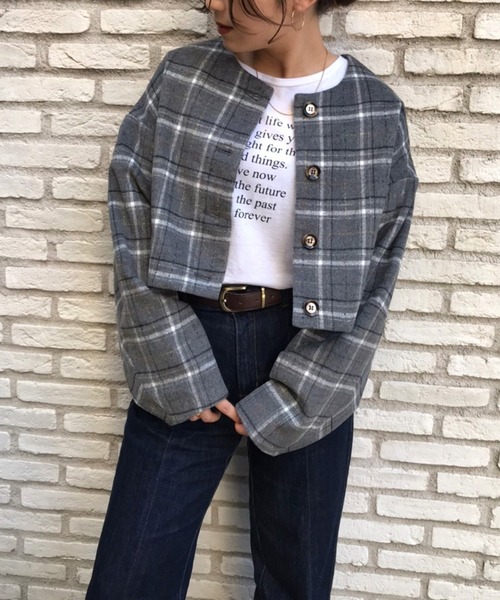 Settimissimo（セッティミッシモ）の「ツイードチェックショートジャケット（ノーカラージャケット・レディース・ブラック/ブラウン/グレー・FREE）」の9枚目の写真